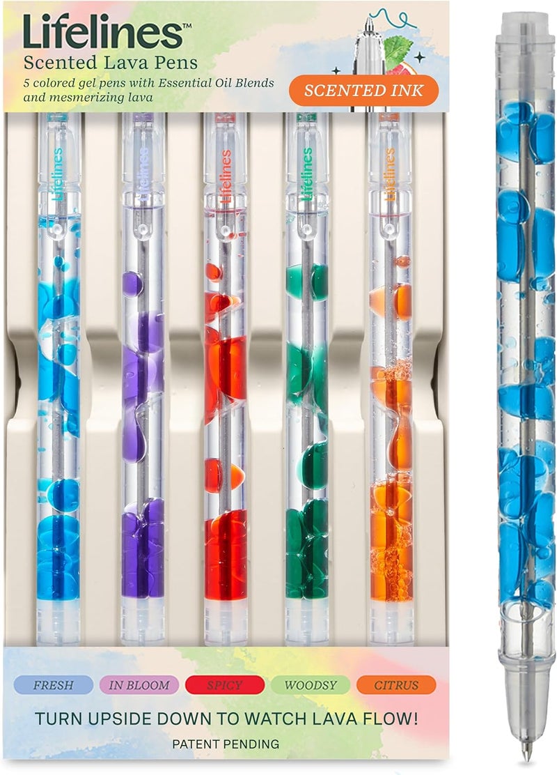 LifeLines Scented Lava Gel Pen Set, 5-Pack (Multi-Color) - 0.5mm Colored Gel Pens Infused with Scented Essential Oil Blends & Mesmerizing Lava - School Supplies for College Kids & Adults - Image 1